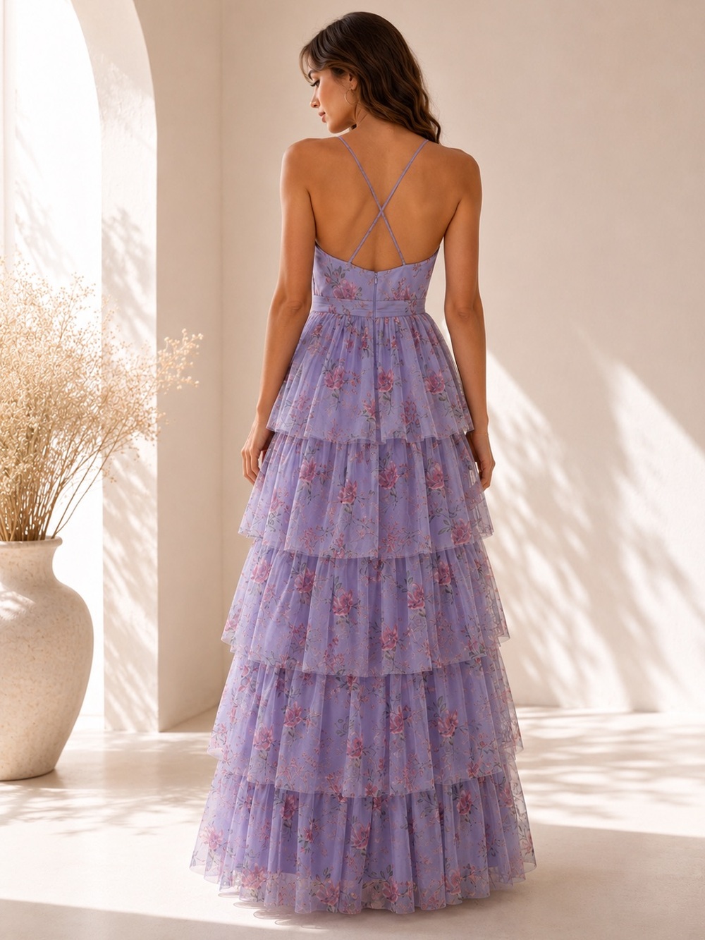 City Studio Lilac Floral Tiered Tulle Maxi Dress Sz 3/4 Wedding Guest Formal NWT - Picture 3 of 7